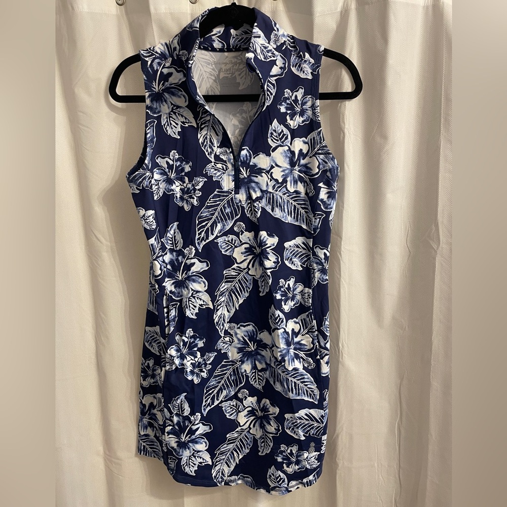 Floral Sleeveless Dress in Blue and White